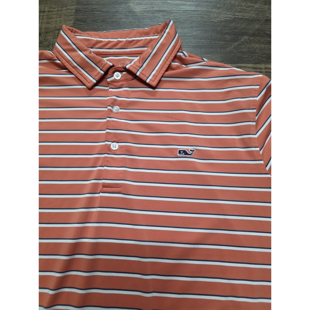 Vineyard Vines Performance Polo Shirt L Coral Striped Stretch Whale Preppy Golf - Picture 2 of 7